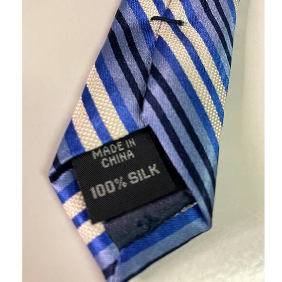 Izod Mens Tie Blue Stripes 100% Silk, Formal, Business, Nautical, White - Picture 7 of 7